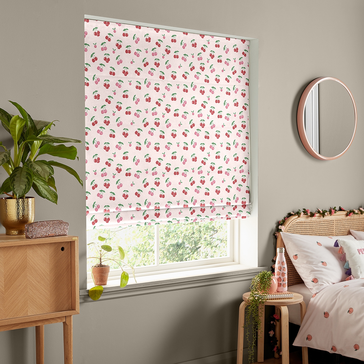 Product photograph of Cherrys Pink Roman Blind from Choice Furniture Superstore.